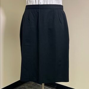 Vintage Lands End black classic wool straight minimalist pencil skirt lining 18